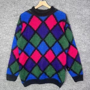 Vintage Hasting & Smith Diamond Multicolor Mohair‎ Sweater Pullover Size M